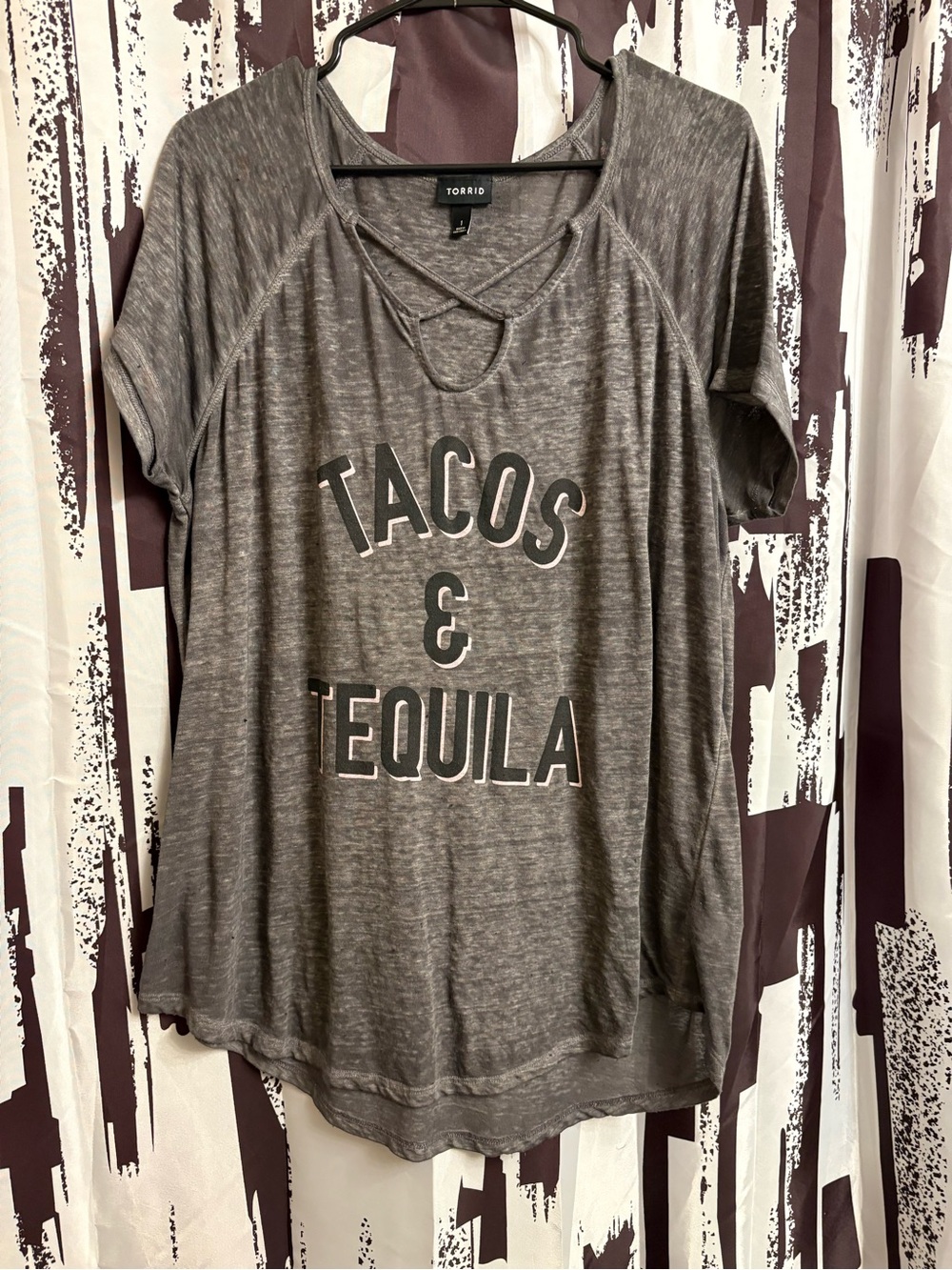 torrid Gray 'Tacos & Tequila' Short Sleeve Tee with Crisscross Neck
